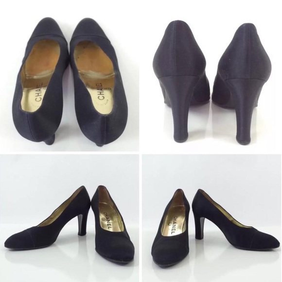 CHANEL VINTAGE BLACK SATIN HEELS PUMPS 👠 - Picture 5 of 7